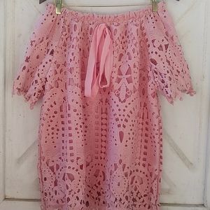 NWT Baby Pink ChicWish Lace Off Shoulder Blouse XL